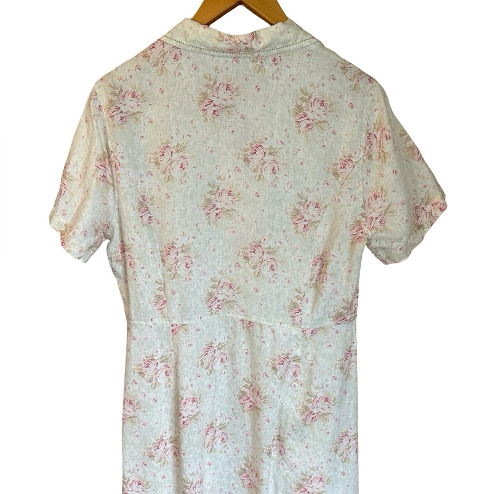 Vtg Eddie Bauer Linen Floral Button Down Maxi Dress Cottage Prairie Sz 14 - Picture 3 of 11